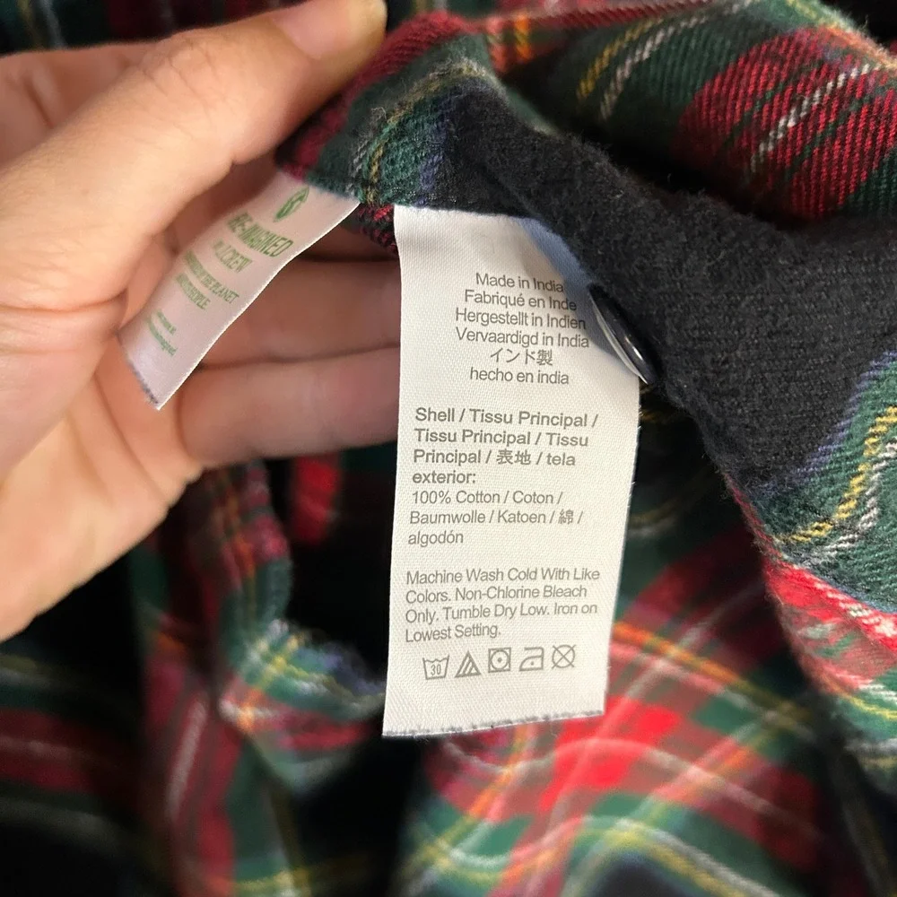 J. Crew Classic Double Brushed Midnight Flannel Shirt Red‎ Green Plaid Size M